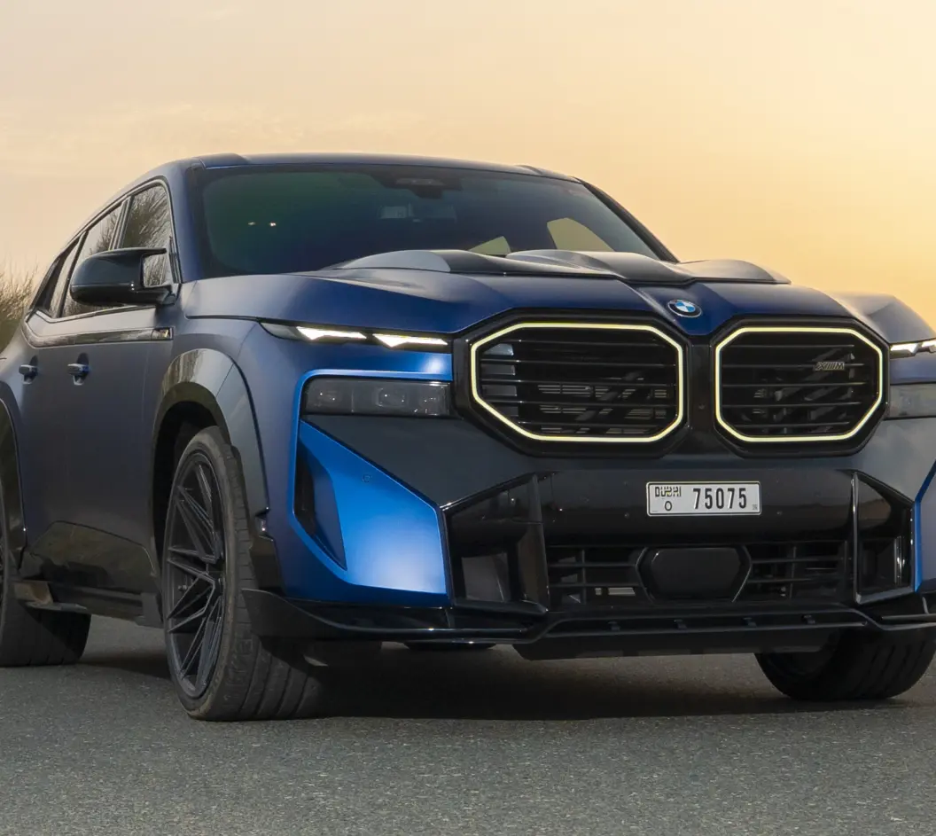 Matt blue BMW XM with gloss black kit from Dubai