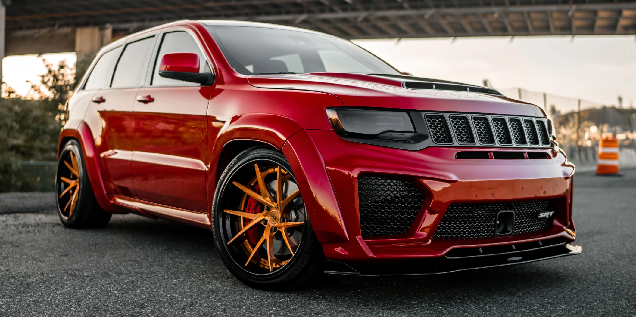 RNG Design composite wide body kit on a Jeep Grand Cherokee Trackhawk (WK2), primed and painted body colour